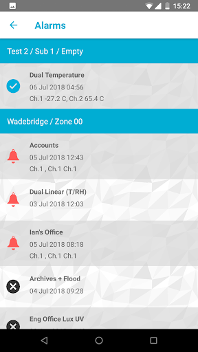 Hanwell EMS Alarms Screen 3
