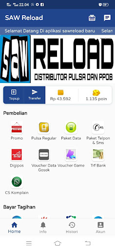 Android application Sawreload Pulsa & PPOB Murah screenshort