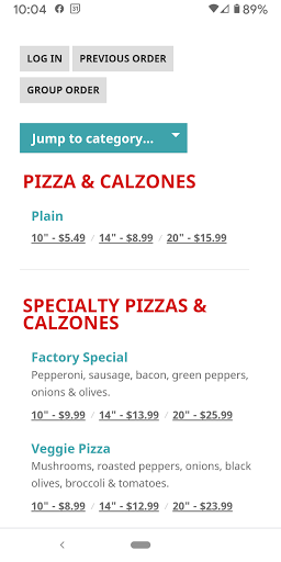 Worcester Pizza Factory Screen 2