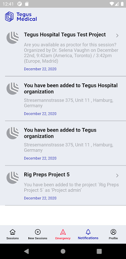 Tegus Medical: Session manager Screen 3