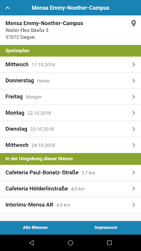 Android application Mensa Siegen screenshort