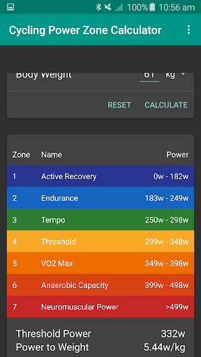 Cycling Power Zones Screen 3