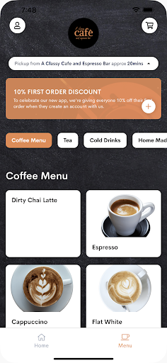 Android application A Classy Cafe screenshort
