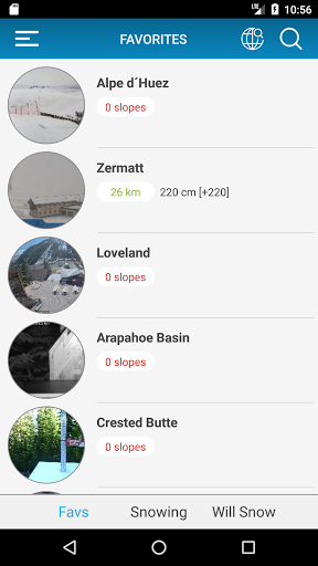 Android application Webcams and Snow reports screenshort