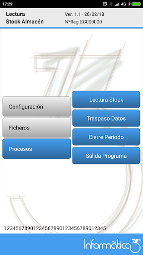Android application Stock3, Lectura Stock Almacén screenshort