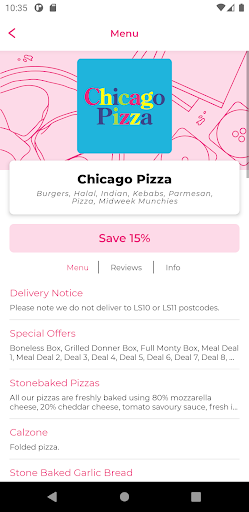 Android application Chicago Pizza screenshort