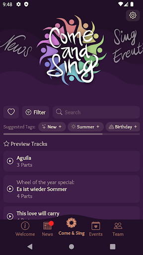 Android application Come & Sing screenshort