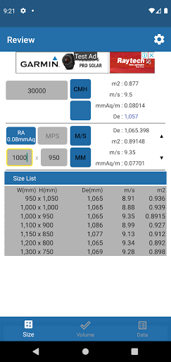 Duct Calculator Screen 2