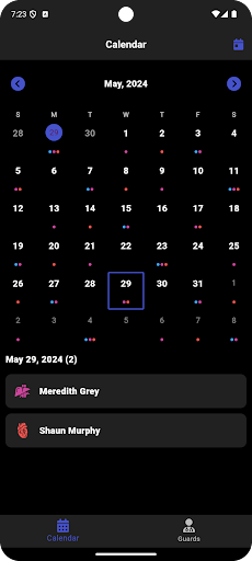 Guardians - On Calls Calendar Screen 2