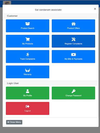 Android application CORBS SUPPORT screenshort