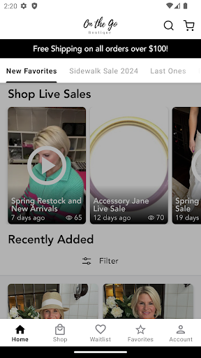 Android application On the Go Boutique screenshort