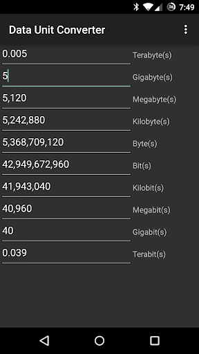 Android application Data Unit Converter screenshort