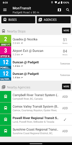 Android application Powell River Transit Bus screenshort