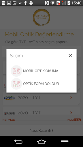 Altın Karma Optik Okuma Screen 3