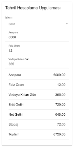 Tahvil Hesaplama Screen 2