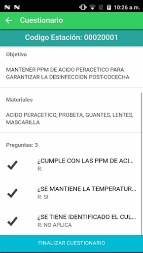 Android application Control de Inocuidad screenshort