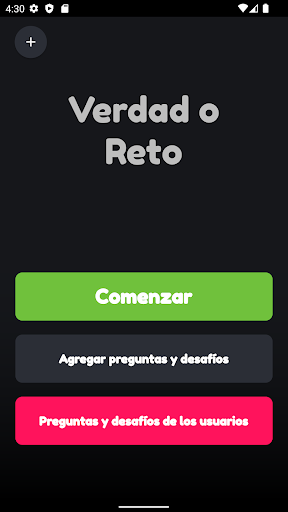 Android application verdad o reto screenshort