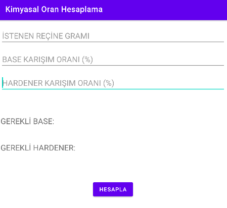 Android application Kimyasal Oran Hesaplama screenshort
