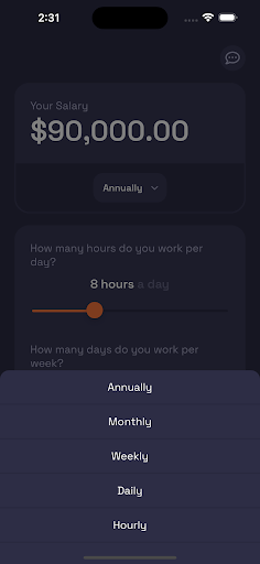 Salary to Hourly Calculator Screen 3