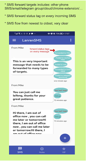 Android application SMS forwarder auto to PC/phone screenshort