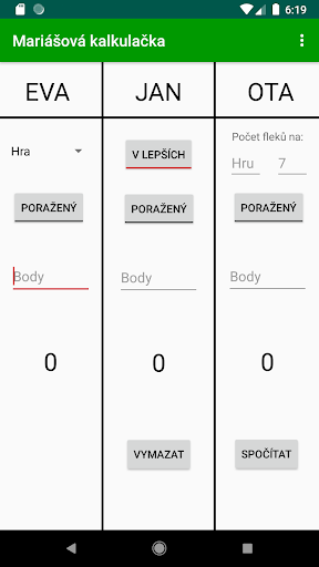 Android application Mariášová kalkulačka screenshort