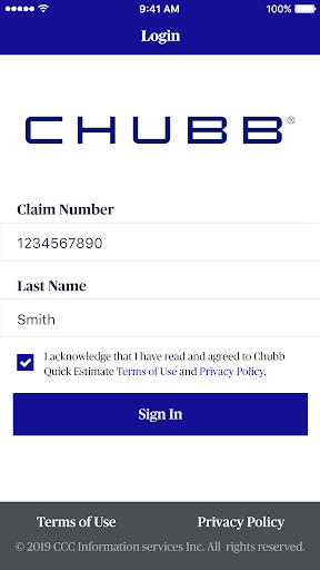 Android application Chubb Auto Mobile Estimate screenshort