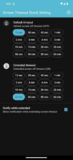 Screen Timeout Quick Settings Screen 2