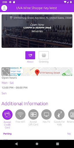 Android application UVA Wine Shoppe Key West screenshort