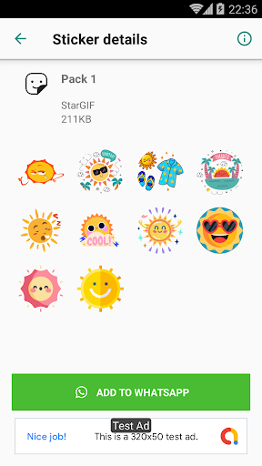 Android application funny Sun Stickers : WASticker screenshort