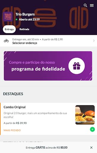 Android application Trio Burgers. screenshort