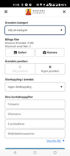 Felanmälan Hagfors Kommun Screen 2