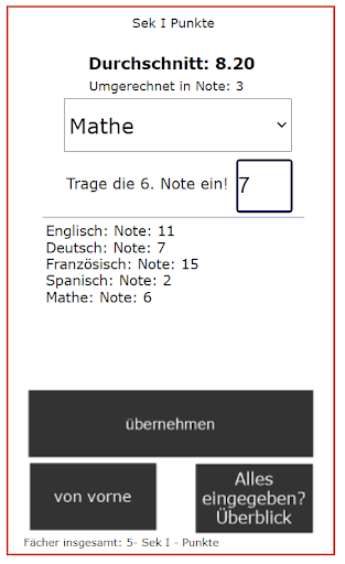 Android application Zeugnisdurchschnitt Rechner screenshort