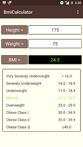 Android application Bmi Calculator screenshort