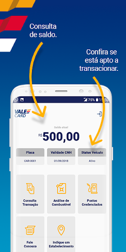 Android application ValeCard Motorista screenshort