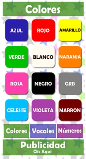 Android application Colores, Vocales y Números en screenshort