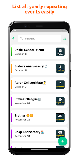 Android application Birthday Manager screenshort