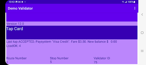 Android application Demo Transit Validator screenshort