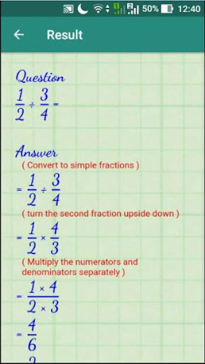 Fraction Calculator - solution Screen 2