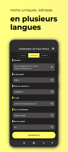 Générateur de Faux Noms Screen 3