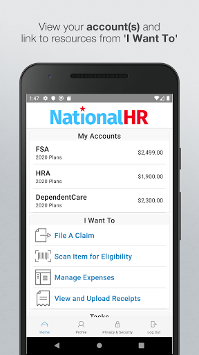 Android application NationalHR HSA HRA FSA Mobile screenshort