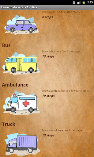 Android application Learn to draw cars screenshort