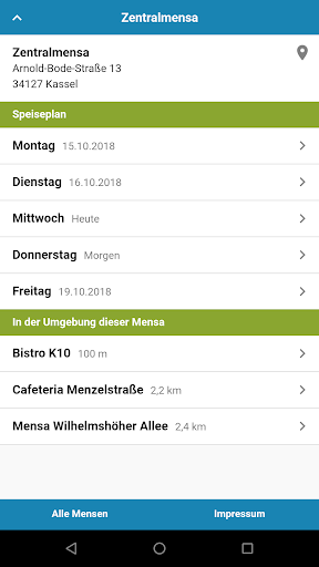 Android application Mensa Kassel screenshort