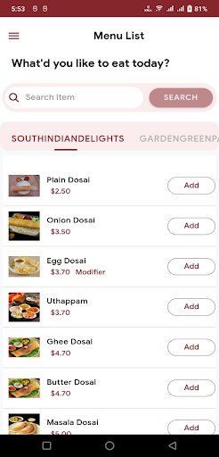 Shami Food Order Screen 3