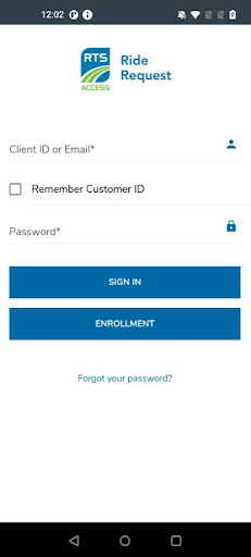 Android application RTS Access Ride Request screenshort