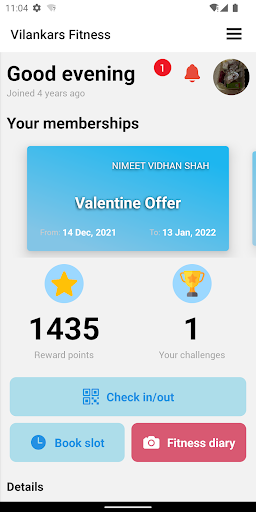 Android application Vilankars Fitness screenshort