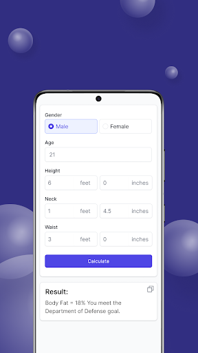 Android application Army Body Fat Calculator screenshort