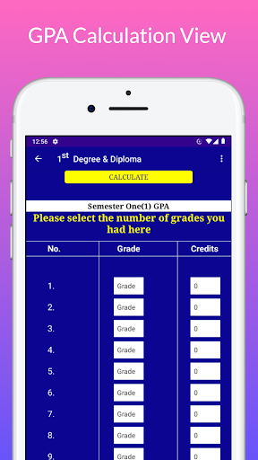 UEW GPA Calculator Screen 2
