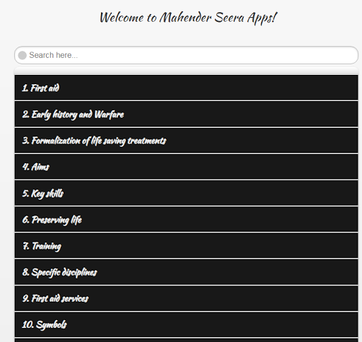Android application First Aid Guide screenshort