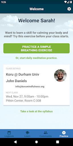 Android application Koru Mindfulness screenshort