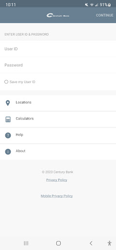 Android application Century Bank MS screenshort